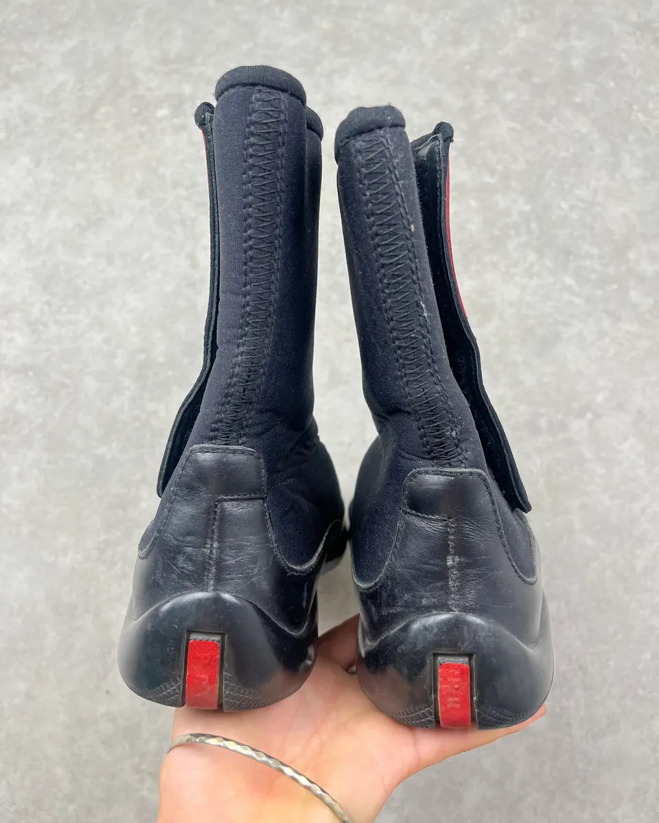 2000s Prada Black Rubber Linea Rossa Sock Sneakers opuOAmZ 7