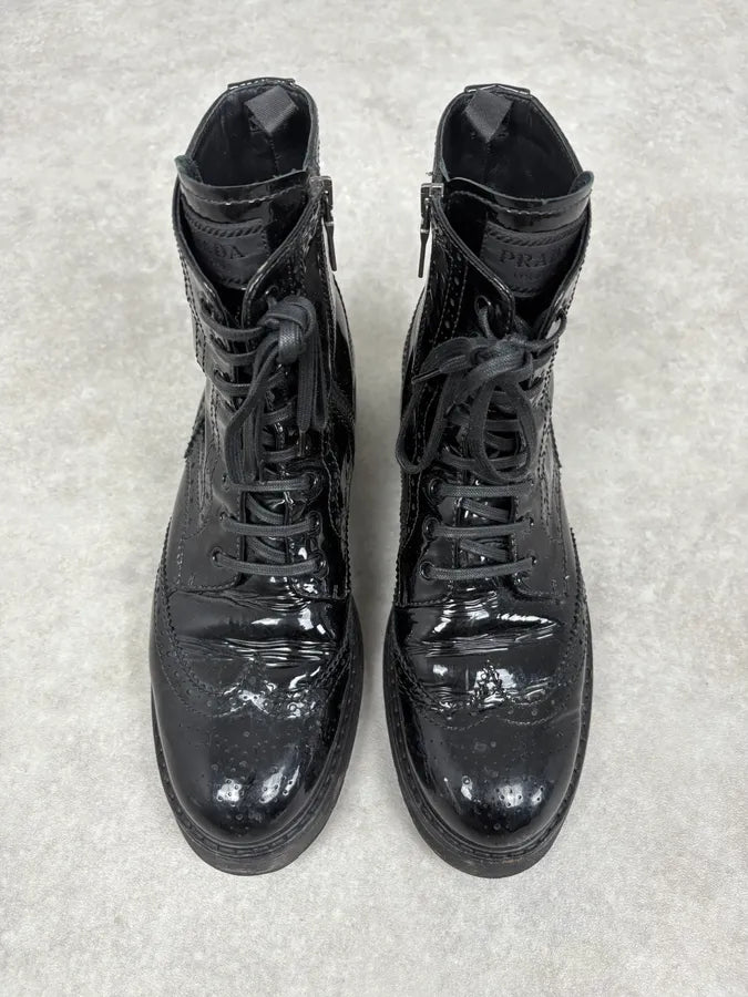 2000s Prada Black Satin Leather Classy Boots pJiRCcv 1