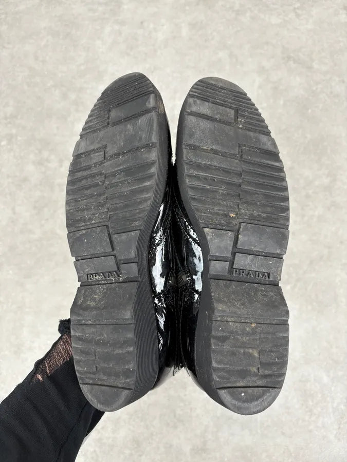 2000s Prada Black Satin Leather Classy Boots pJiRCcv 4