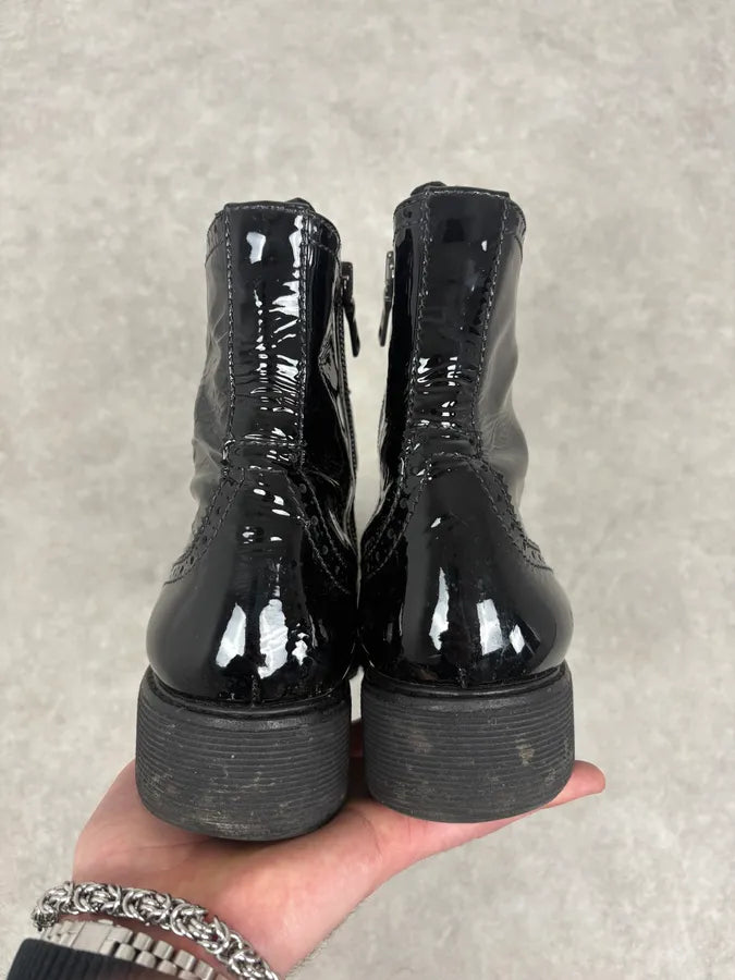 2000s Prada Black Satin Leather Classy Boots pJiRCcv 5