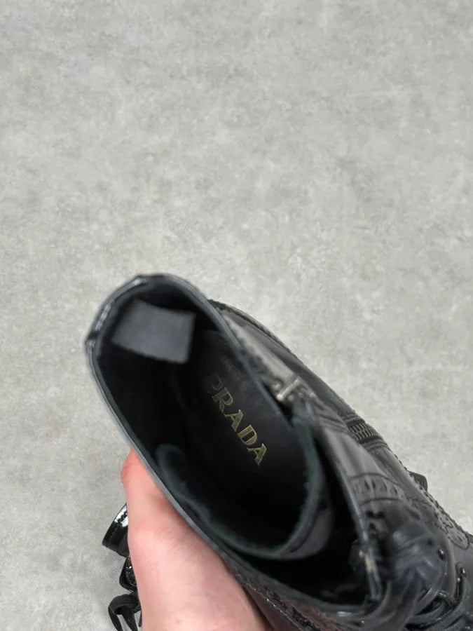 2000s Prada Black Satin Leather Classy Boots pJiRCcv 6