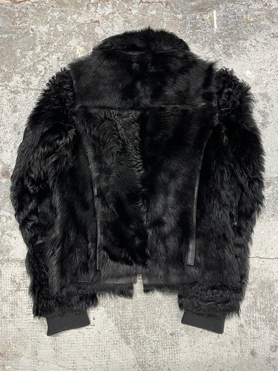 2000s Prada Black Sheep Fur Leather Jacket (S/M) BzDgesT 1