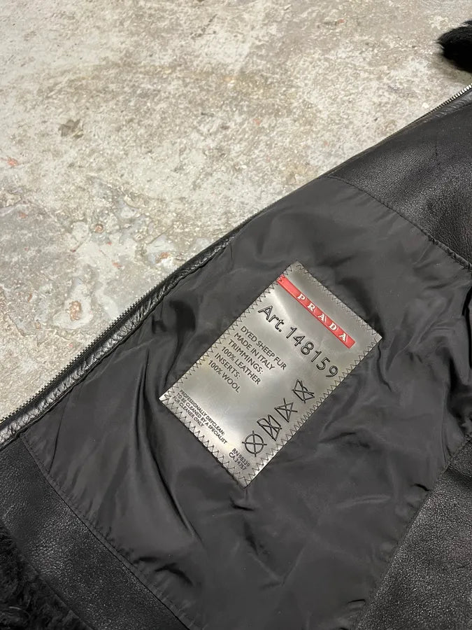 2000s Prada Black Sheep Fur Leather Jacket (S/M) BzDgesT 10