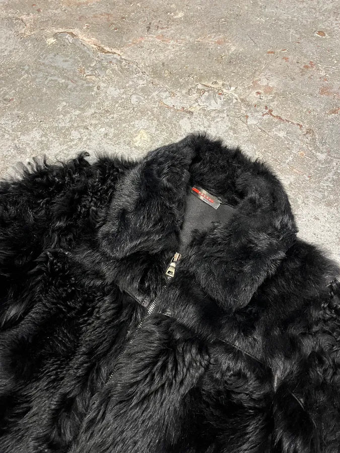 2000s Prada Black Sheep Fur Leather Jacket (S/M) BzDgesT 15
