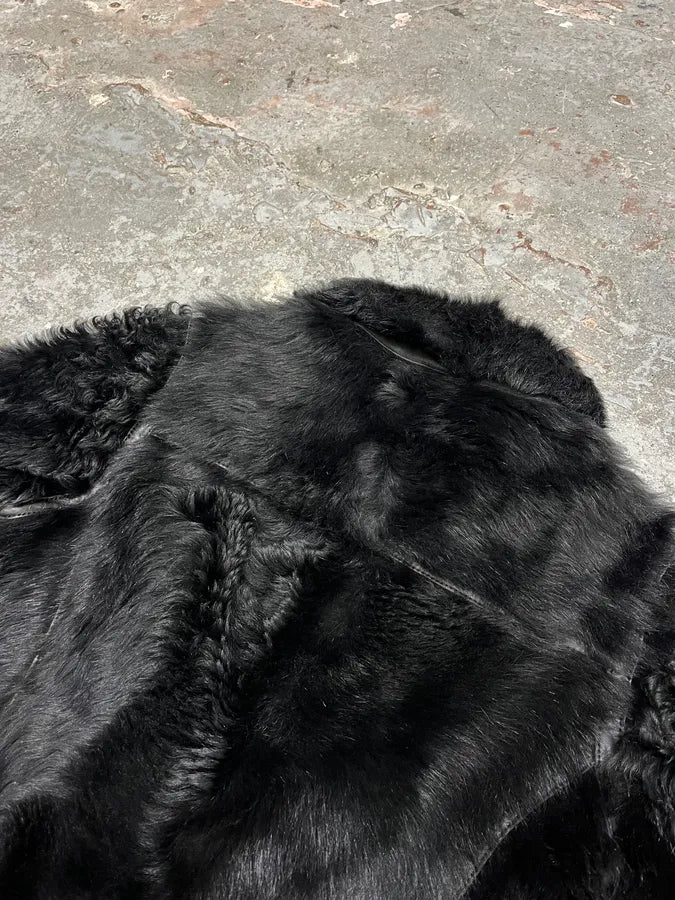 2000s Prada Black Sheep Fur Leather Jacket (S/M) BzDgesT 7