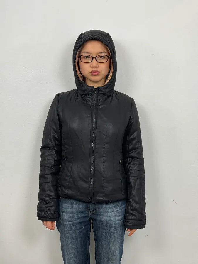 AW2007 Prada Black Shiny Hooded Puffer Jacket czaWaxr 1