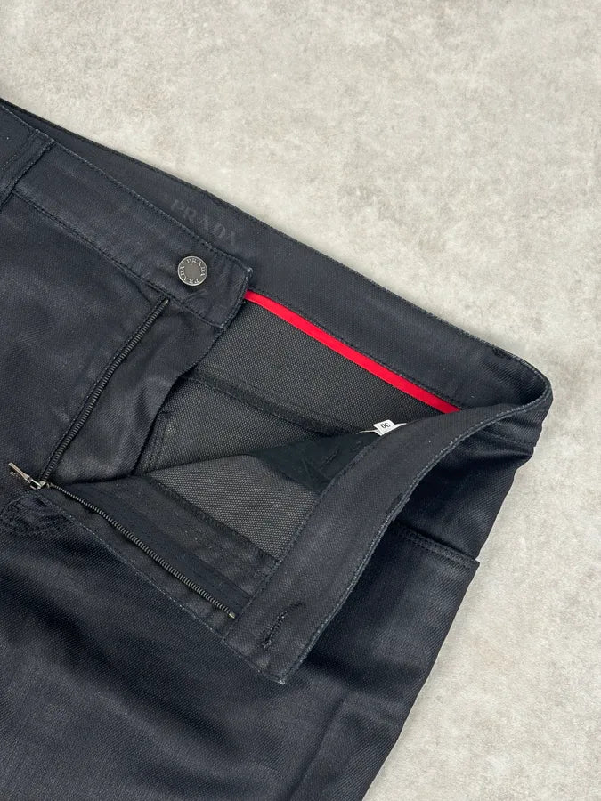 AW2009 Prada Black Slim Waxed Effect Denim Jeans jBOyoiq 9