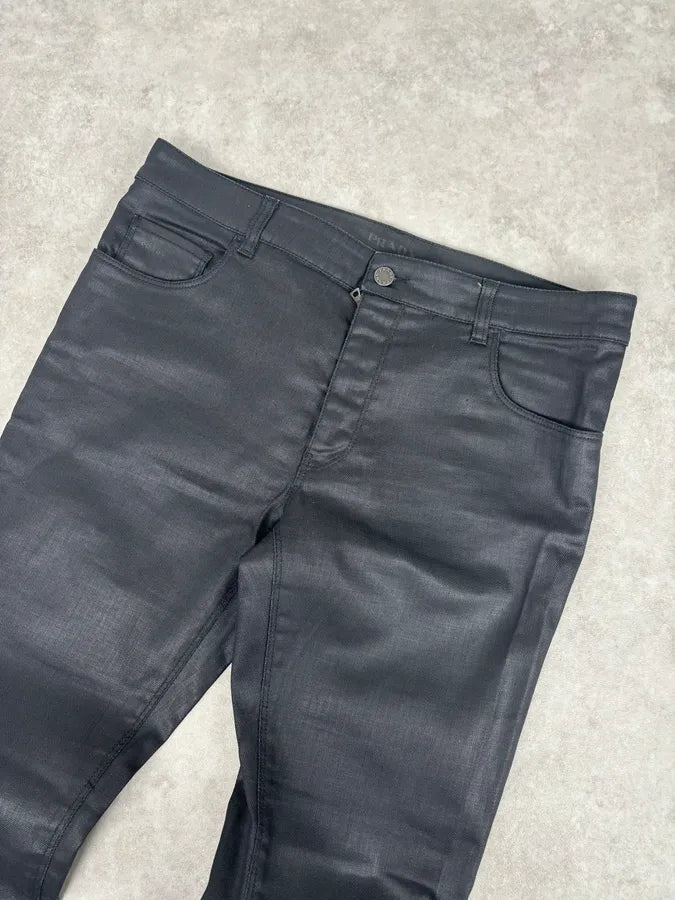 AW2009 Prada Black Slim Waxed Effect Denim Jeans jBOyoiq 4