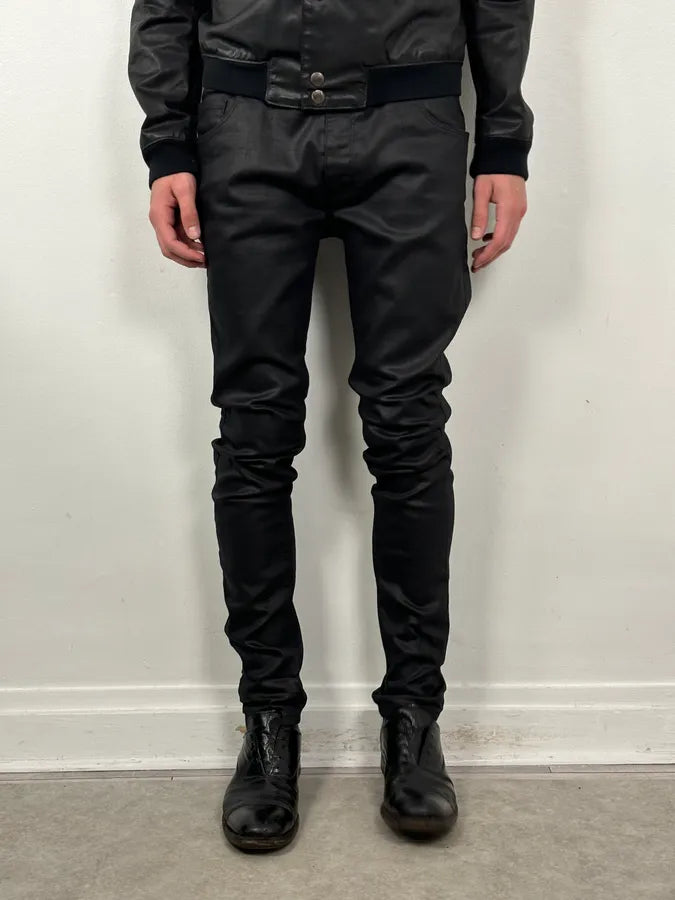 AW2009 Prada Black Slim Waxed Effect Denim Jeans jBOyoiq 1