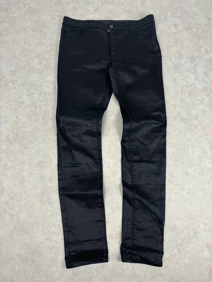 AW2009 Prada Black Slim Waxed Effect Denim Jeans jBOyoiq 0