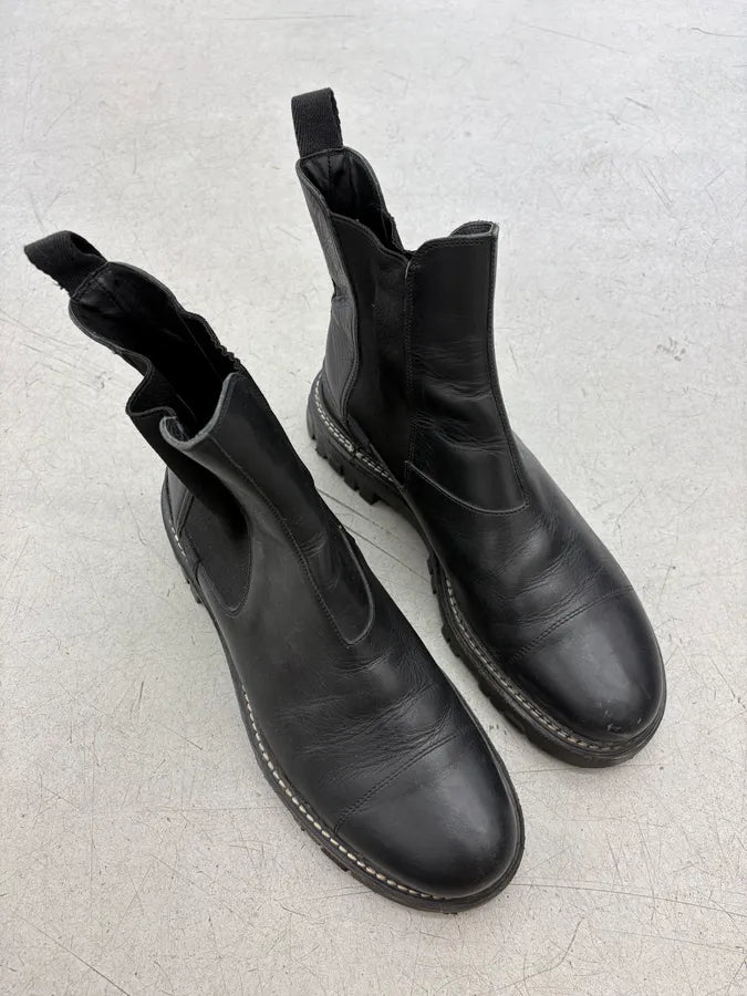 2000s Prada Black Stitched Leather Chelsea Boots eQrVMkS 3