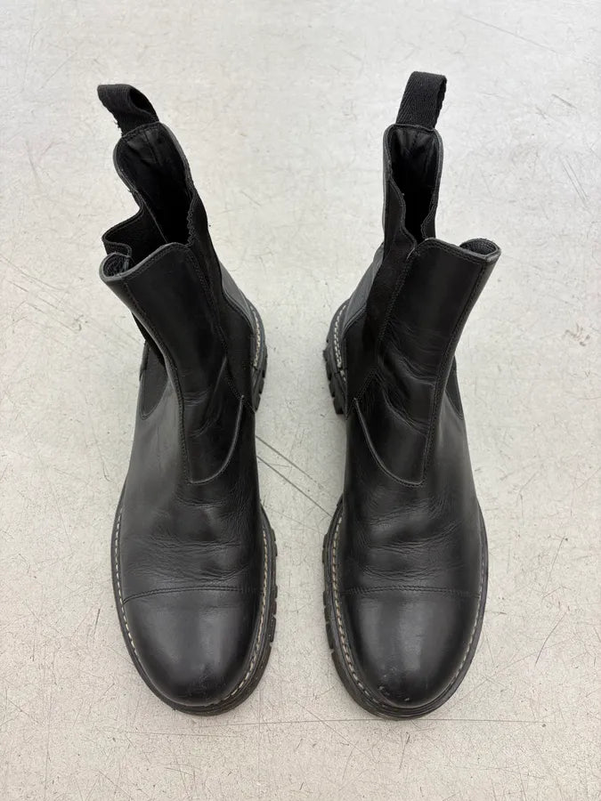 2000s Prada Black Stitched Leather Chelsea Boots eQrVMkS 1