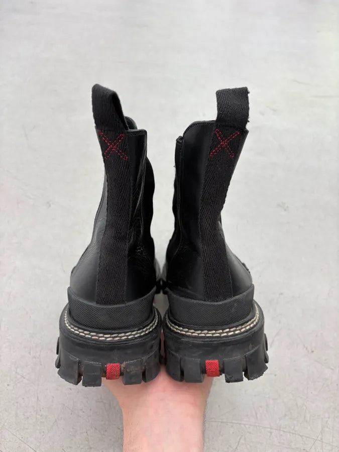 2000s Prada Black Stitched Leather Chelsea Boots eQrVMkS 6