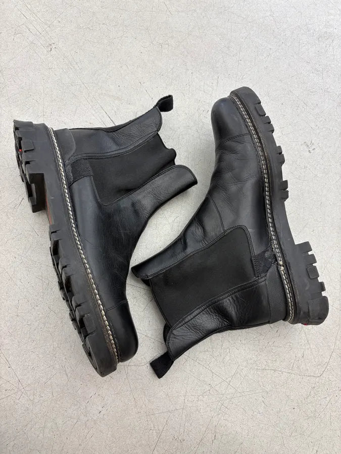 2000s Prada Black Stitched Leather Chelsea Boots eQrVMkS 5