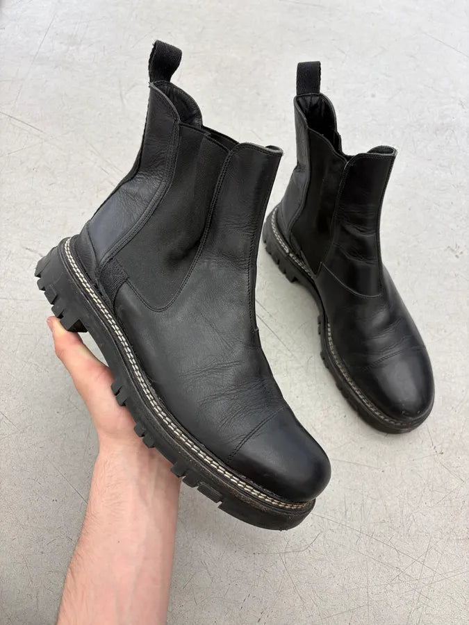 2000s Prada Black Stitched Leather Chelsea Boots eQrVMkS 0