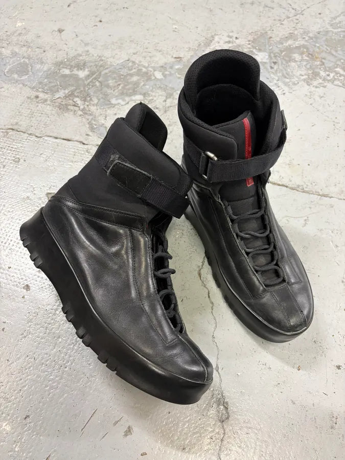 2000s Prada Black Strap Hiking Leather Boots vxGSnsS 4