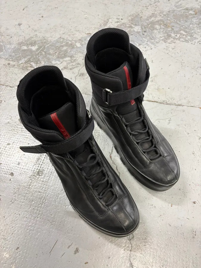 2000s Prada Black Strap Hiking Leather Boots vxGSnsS 3