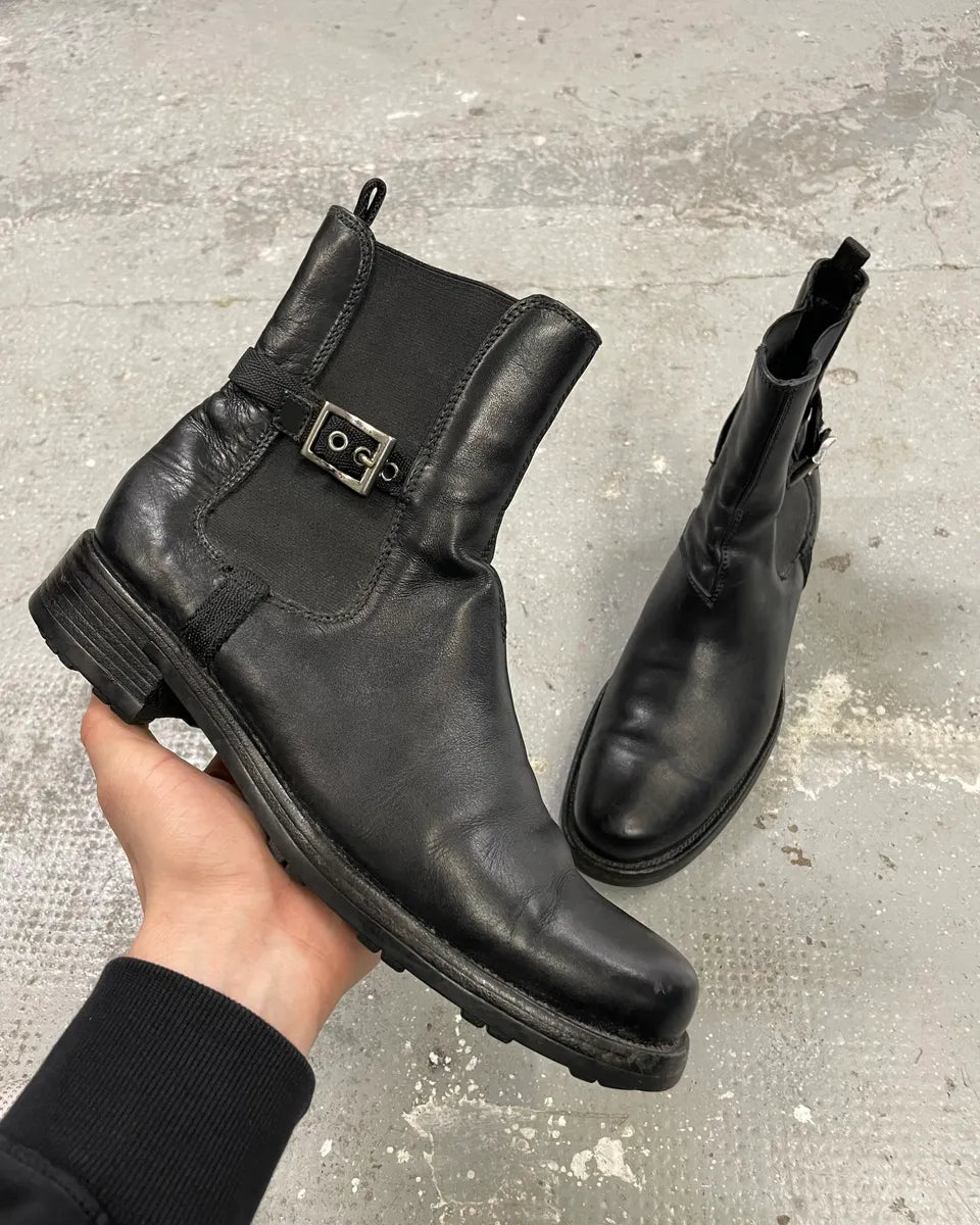 2000s Prada Black Strap Leather Boots (40eu/us7) 0