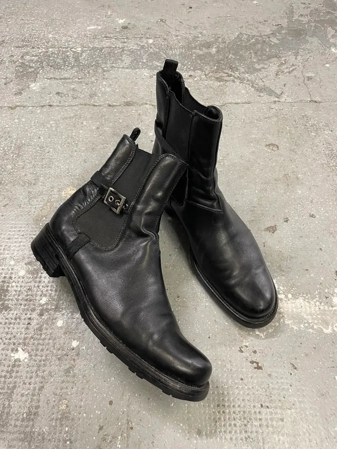 2000s Prada Black Strap Leather Boots (40eu/us7) 1