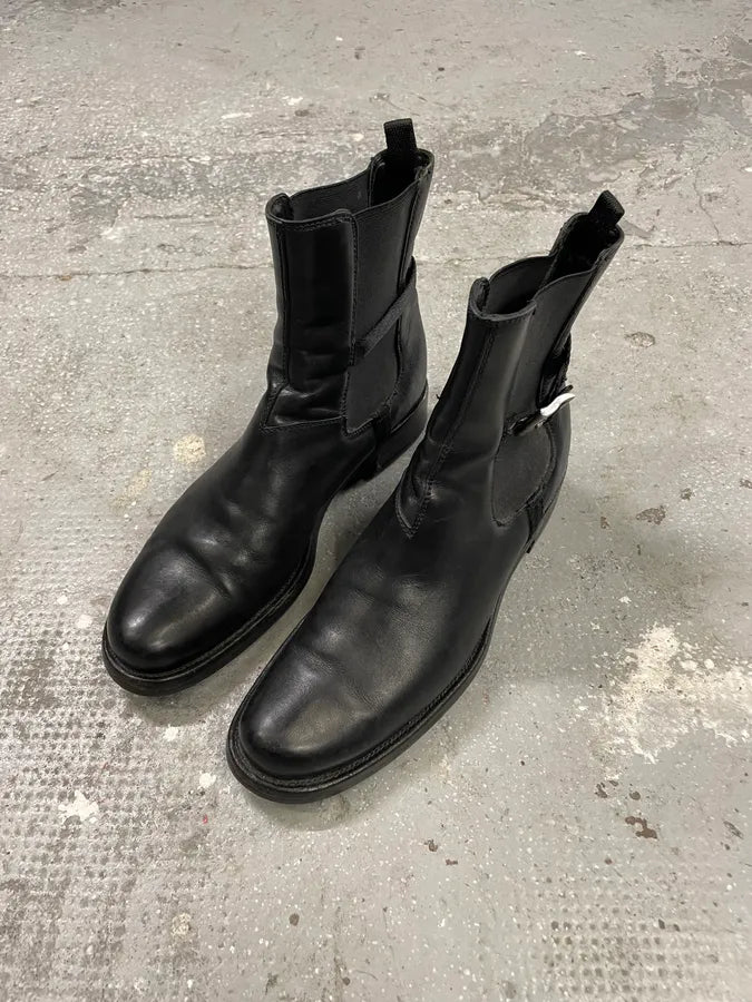 2000s Prada Black Strap Leather Boots (40eu/us7) 2