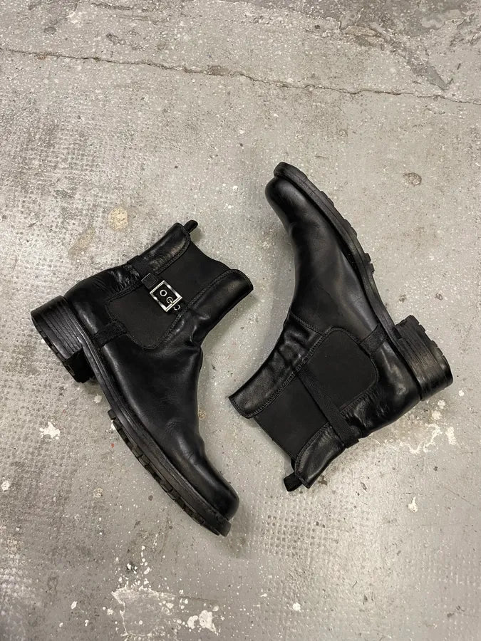 2000s Prada Black Strap Leather Boots (40eu/us7) 5