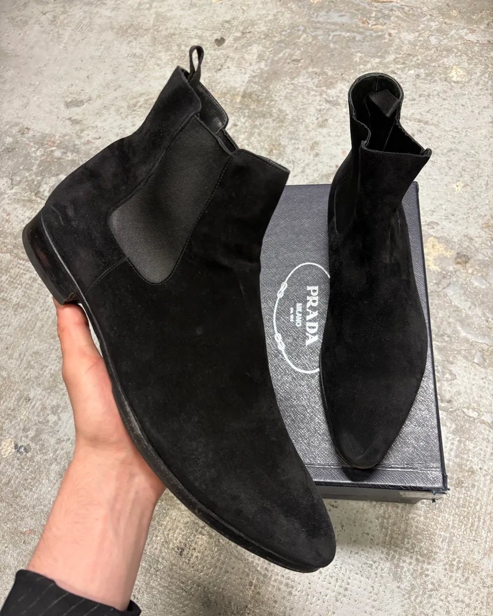 2000s Prada Black Suede Leather Chelsea Boots (42eu/us8.5) CZPAcpE 0