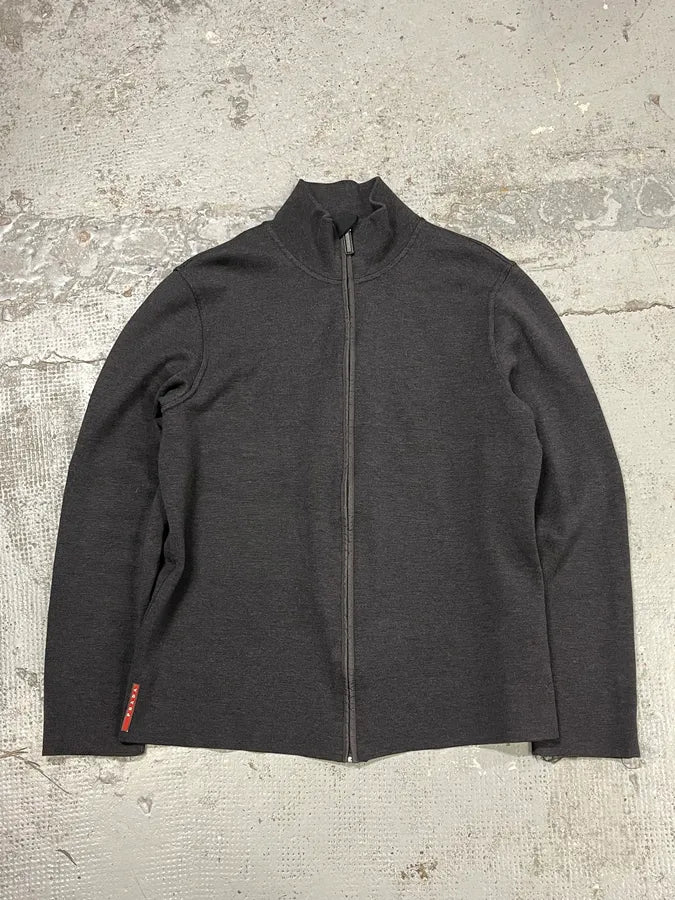 2000s Prada Dark Grey Wool Hybrid Zip-Up Sweater QSQiRfl 3