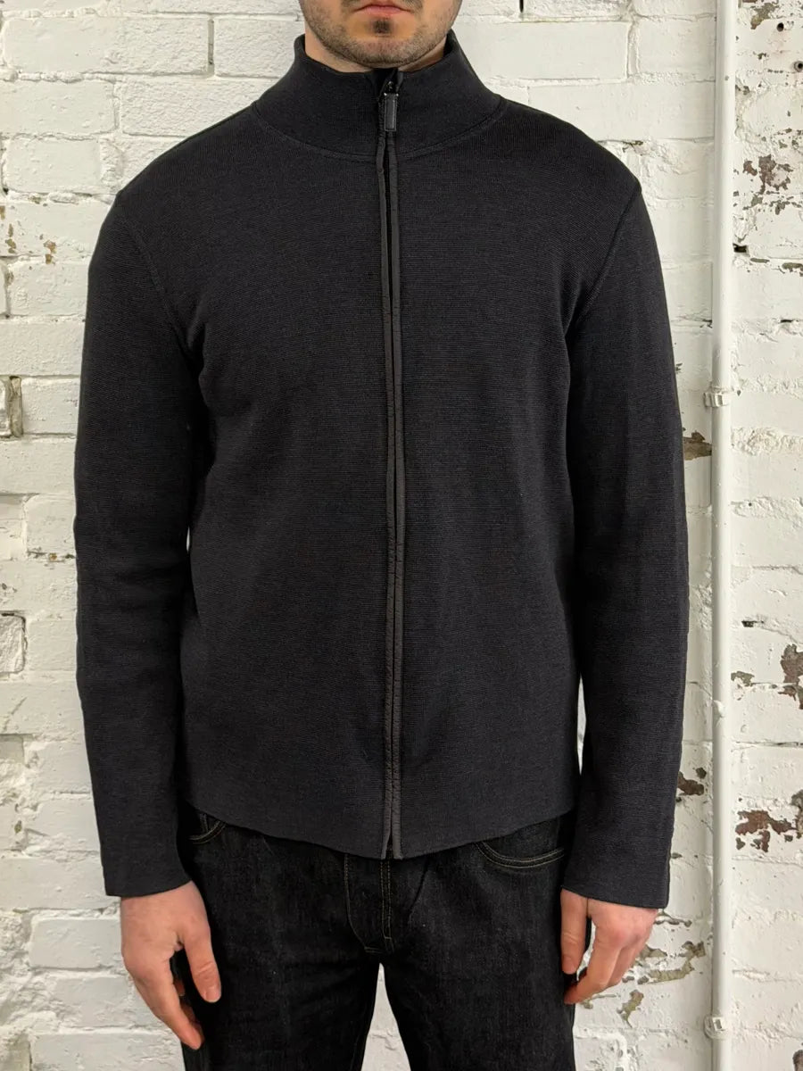 2000s Prada Dark Grey Wool Hybrid Zip-Up Sweater QSQiRfl 1