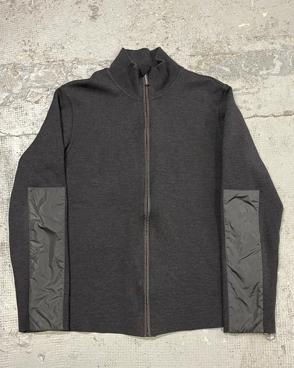 2000s Prada Dark Grey Wool Hybrid Zip-Up Sweater QSQiRfl 0