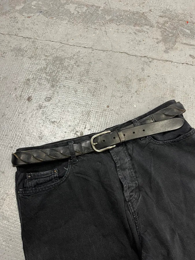 2000s Prada Black Woven Leather Belt iVQSulf 0
