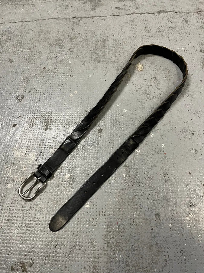 2000s Prada Black Woven Leather Belt iVQSulf 1