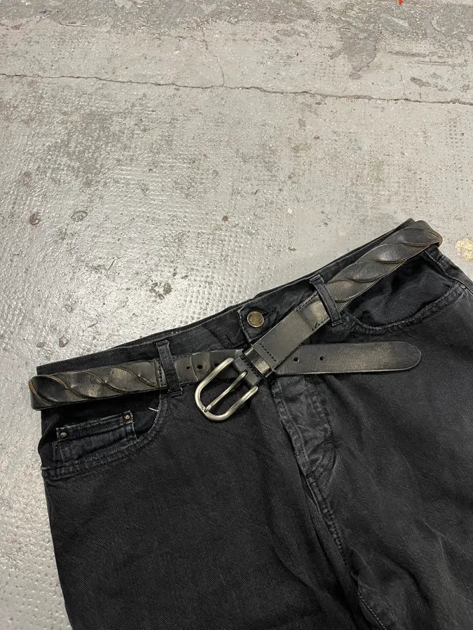 2000s Prada Black Woven Leather Belt iVQSulf 3