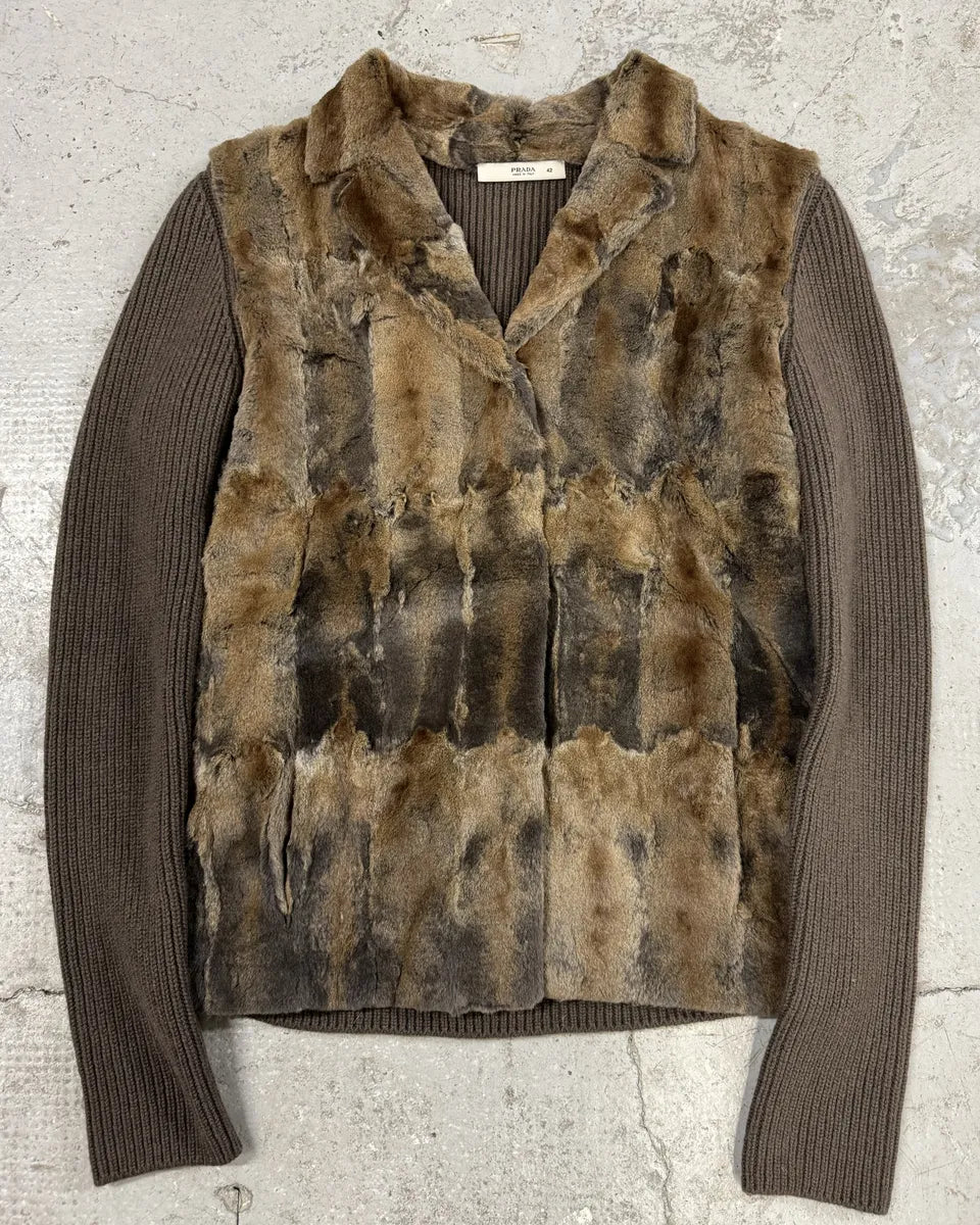 2000s Prada Blazer Dyed Fur & Brown Wool Front Jacket obmpvaZ 0