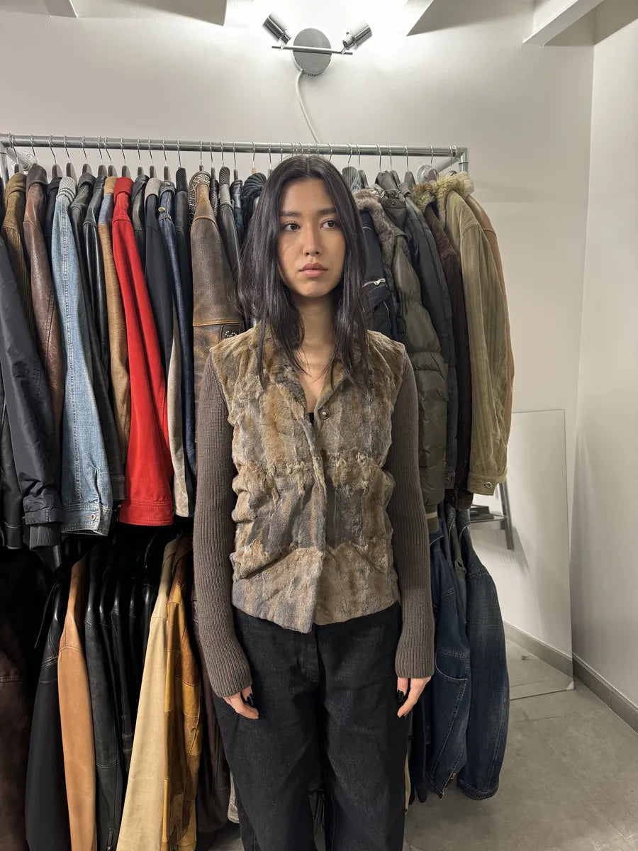 2000s Prada Blazer Dyed Fur & Brown Wool Front Jacket obmpvaZ 1