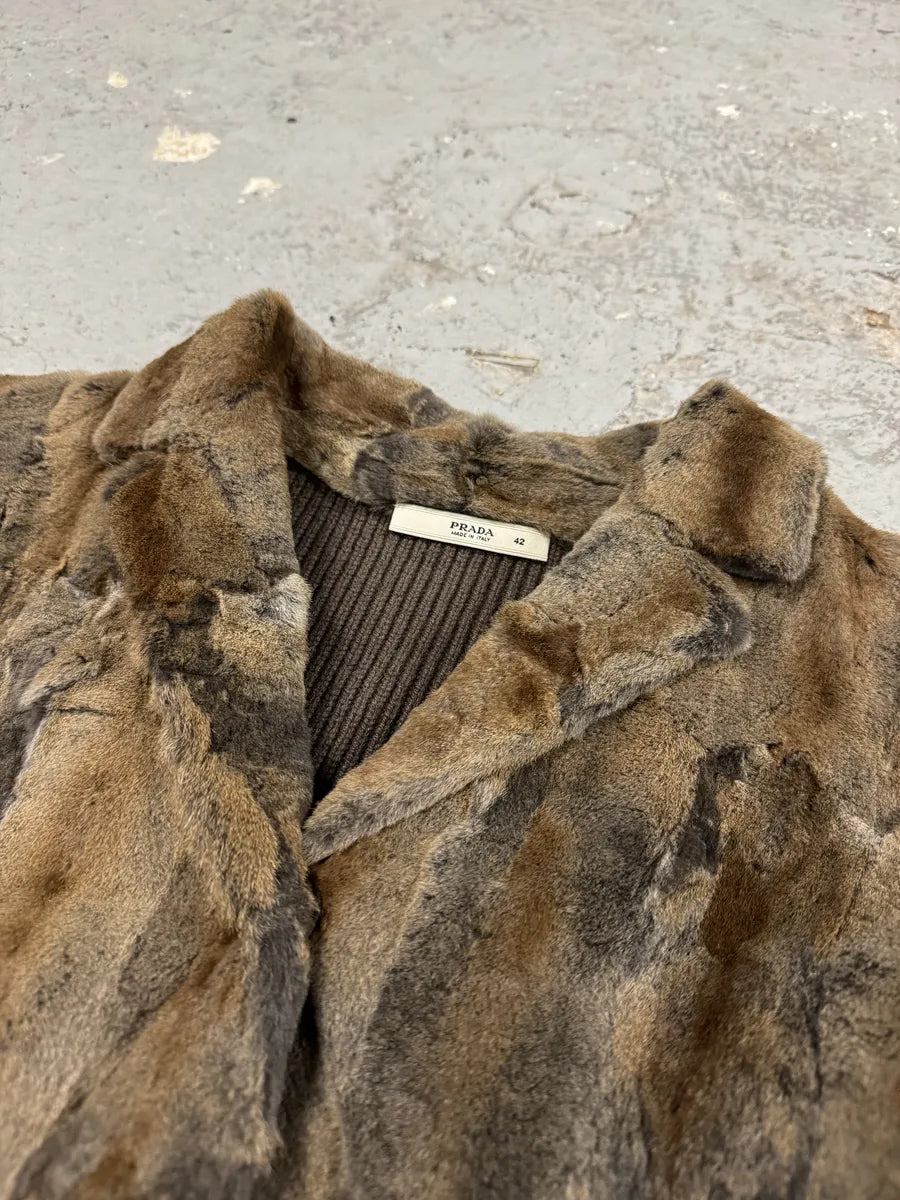 2000s Prada Blazer Dyed Fur & Brown Wool Front Jacket obmpvaZ 10