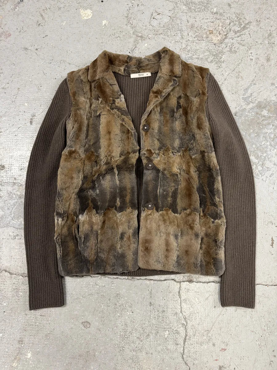 2000s Prada Blazer Dyed Fur & Brown Wool Front Jacket obmpvaZ 4