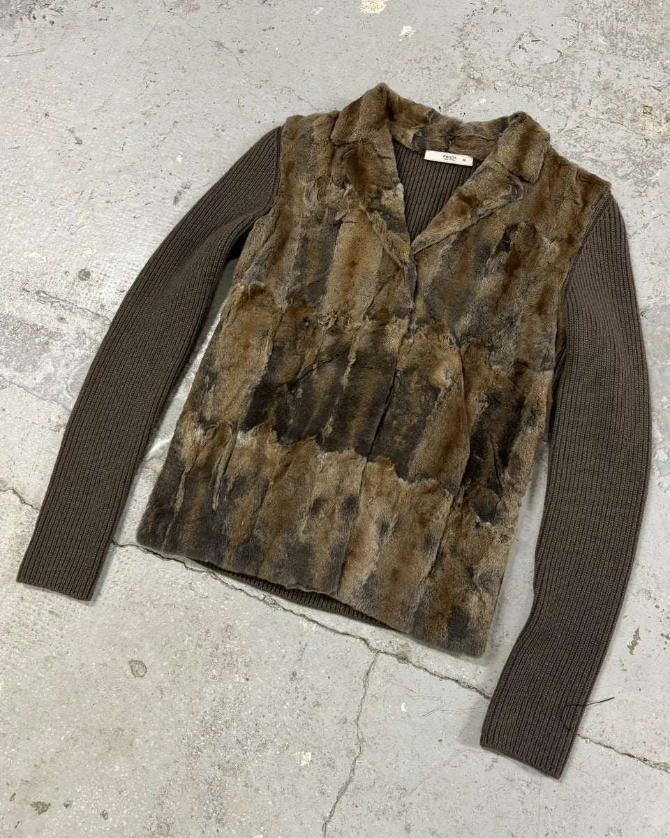 2000s Prada Blazer Dyed Fur & Brown Wool Front Jacket obmpvaZ 6