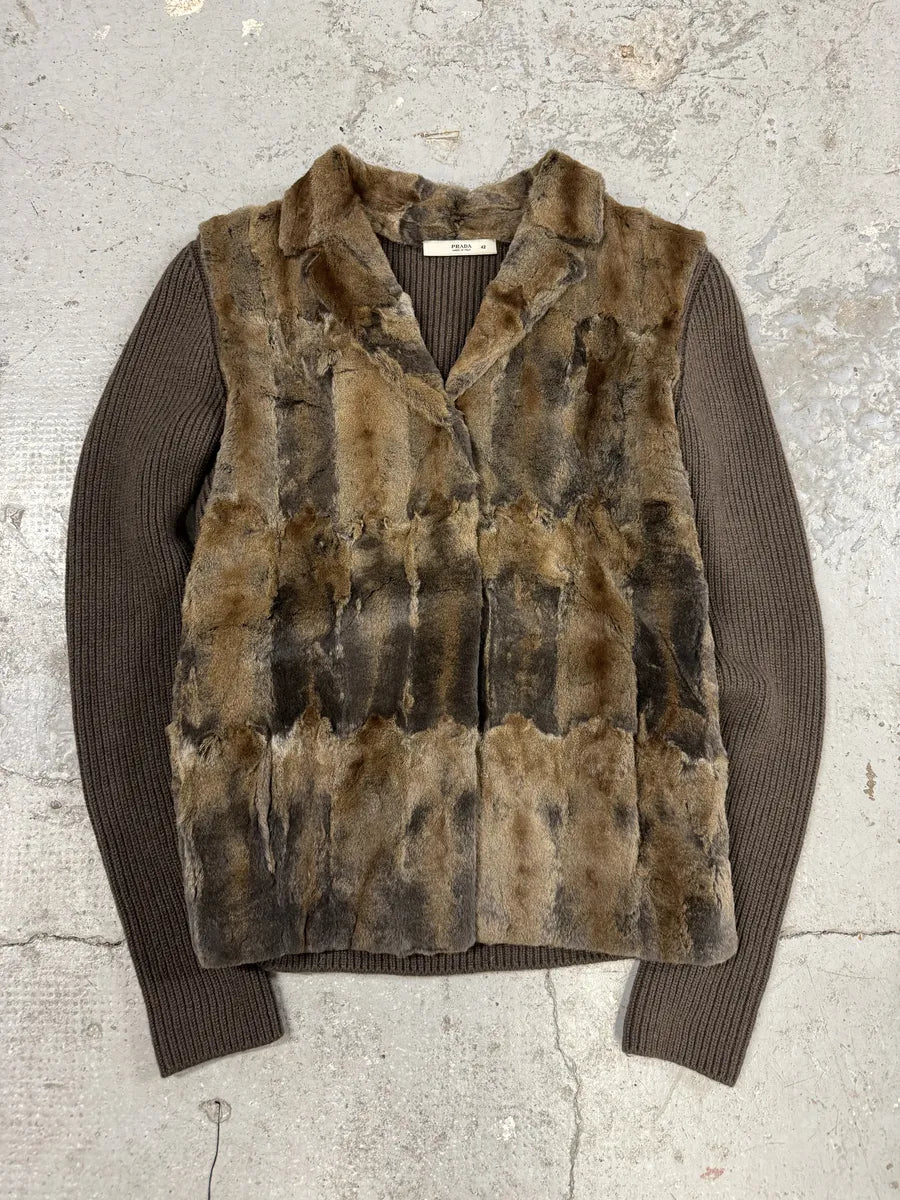 2000s Prada Blazer Dyed Fur & Brown Wool Front Jacket obmpvaZ 7