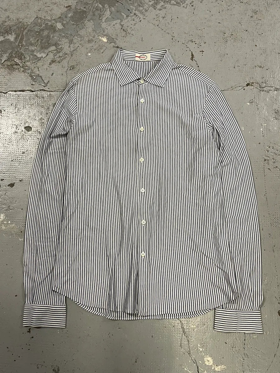 2000s Prada Blue & White Striped Shirt qfCTzFQ 0