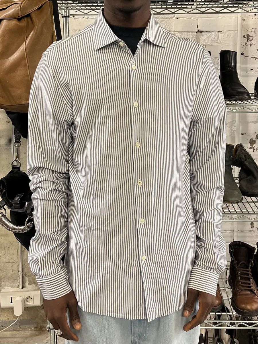 2000s Prada Blue & White Striped Shirt qfCTzFQ 1