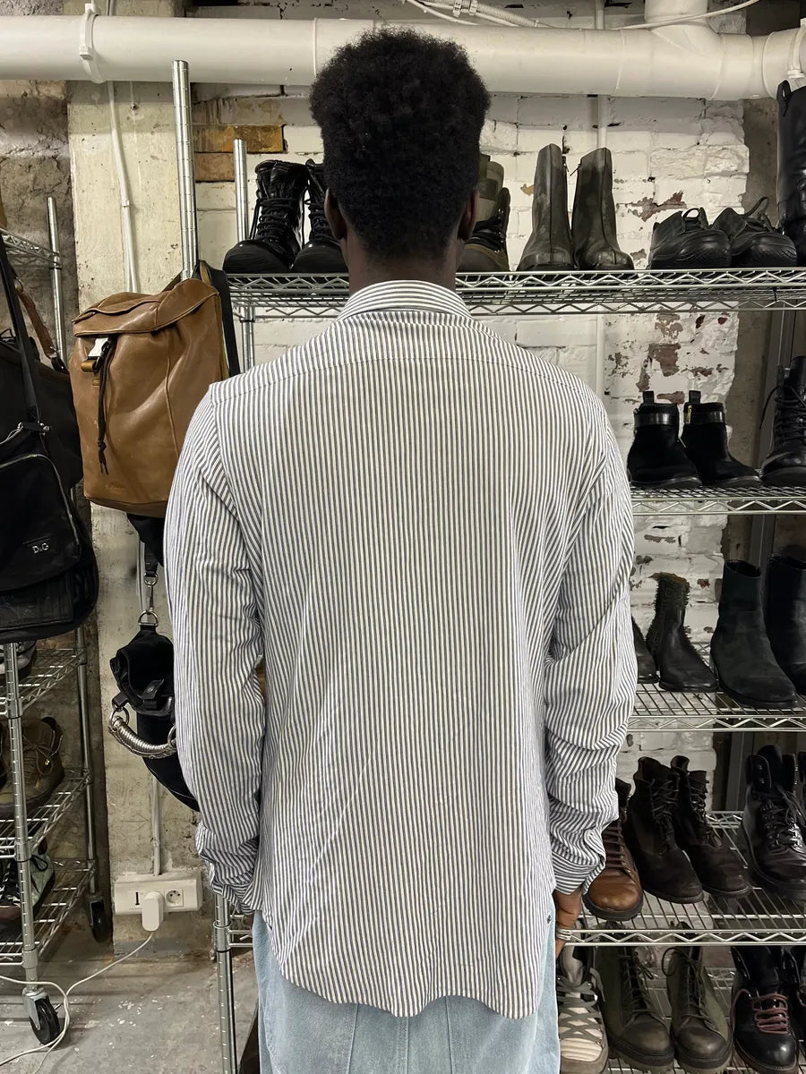 2000s Prada Blue & White Striped Shirt qfCTzFQ 2