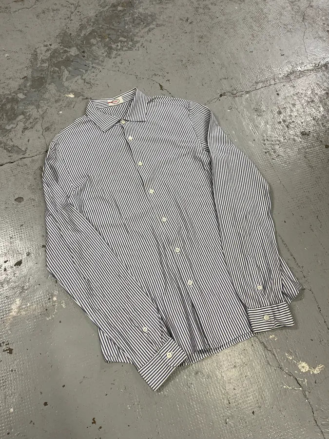2000s Prada Blue & White Striped Shirt qfCTzFQ 3