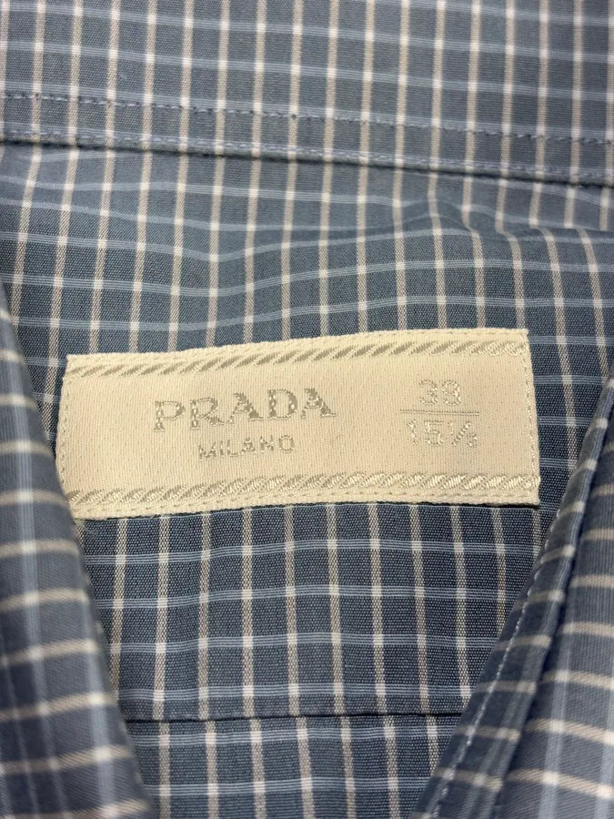 2000s Prada Blue Gradient Checkered Shirt isLpZmz 6