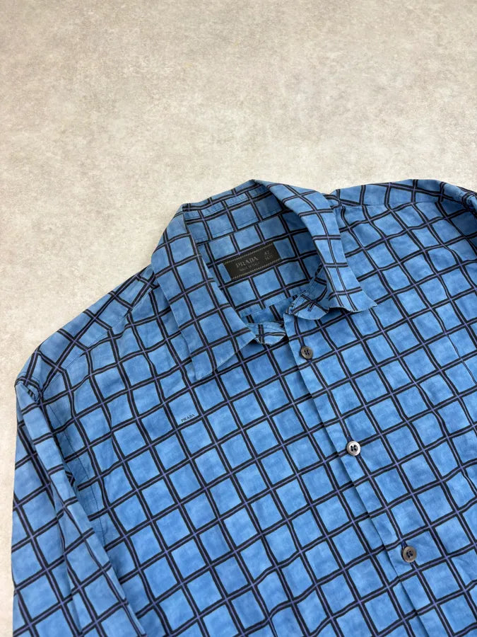 SS2014 Prada Blue Grid Checkered Shirt veXKkqd 4