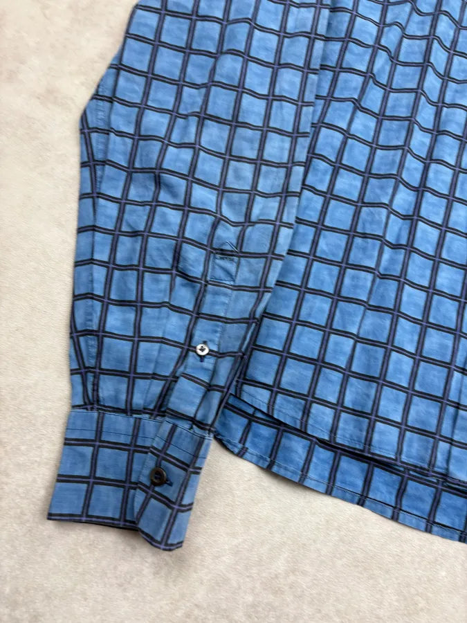 SS2014 Prada Blue Grid Checkered Shirt veXKkqd 7