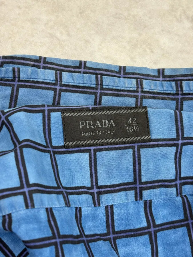 SS2014 Prada Blue Grid Checkered Shirt veXKkqd 8
