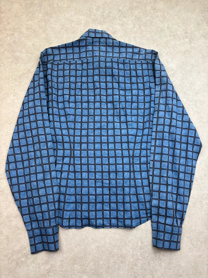 SS2014 Prada Blue Grid Checkered Shirt veXKkqd 5