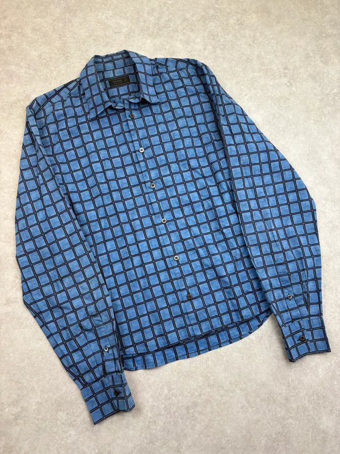 SS2014 Prada Blue Grid Checkered Shirt veXKkqd 3