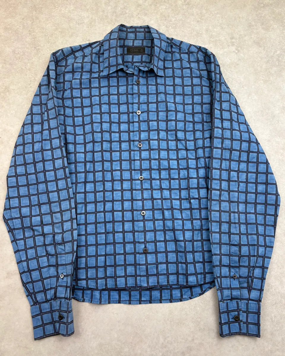 SS2014 Prada Blue Grid Checkered Shirt veXKkqd 0