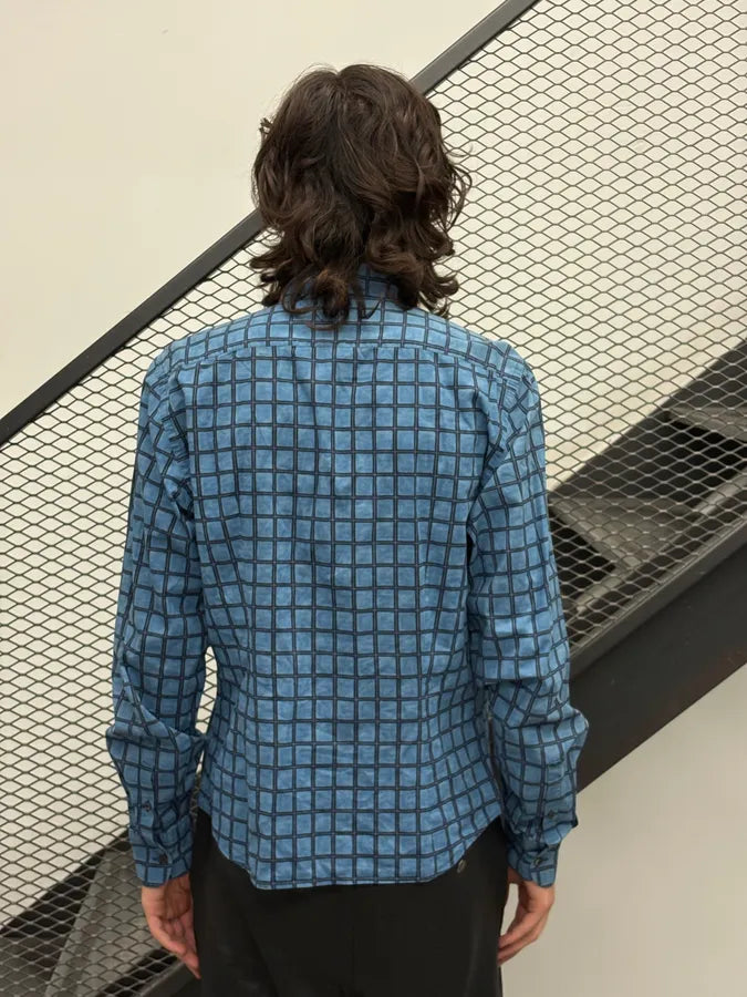 SS2014 Prada Blue Grid Checkered Shirt veXKkqd 2